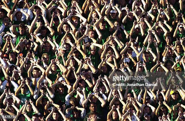 Sea of students and fans of the Notre Dame Fighting Irish cheer their team during the NCAA football game against the Stanford Cardinal at Notre Dame...