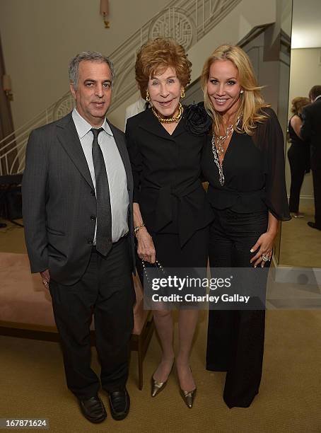 David Webb's Mark Emanuel, Betsy Bloomingdale and Brooke Davenport attend the David Webb Dinner in honor of LAXART at Sunset Tower on May 1, 2013 in...