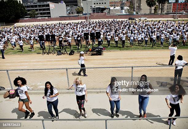 Peyton List, Coco Jones and Jadagrace Berry attend the WAT-AAH! Foundation's 3rd annual move your body 2013 event on May 1, 2013 in Los Angeles,...