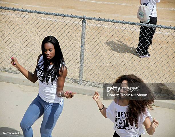Coco Jones and Jadagrace Berry attend the WAT-AAH! Foundation's 3rd annual move your body 2013 event on May 1, 2013 in Los Angeles, California.