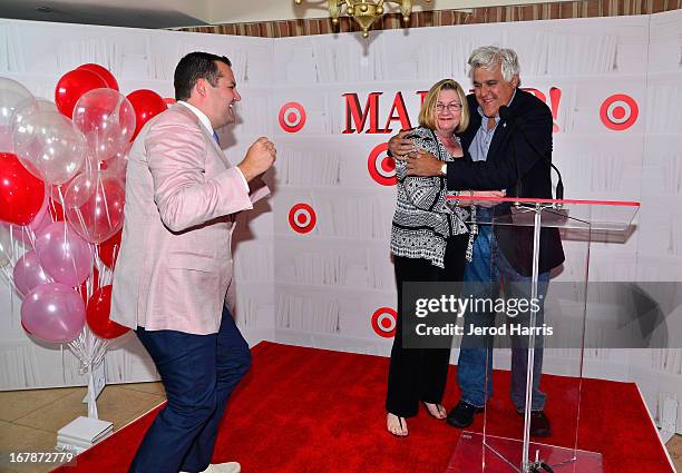 Comedian/TV personality Ross Mathews and his mother Gaye Mathews with comedian/TV personality Jay Leno at "Roast and Toast with Ross Mathews" hosted...