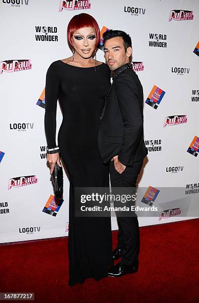 Drag queen Raven and Martin Zendejas arrives at "Rupaul's Drag Race" Season 5 Finale, Reunion & Coronation Taping on May 1, 2013 in North Hollywood,...