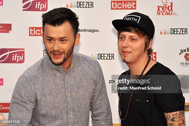 Lukas Ploechl and Manuel Hoffelner of Trackshittaz attend the Amadeus Austrian Music Award at Volkstheater on May 1, 2013 in Vienna, Austria.