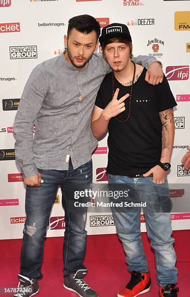 Lukas Ploechl and Manuel Hoffelner of Trackshittaz attend the Amadeus Austrian Music Award at Volkstheater on May 1, 2013 in Vienna, Austria.