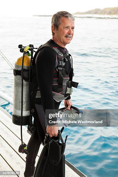 scuba diver, big island, hawaii. - old people diving stock pictures, royalty-free photos & images
