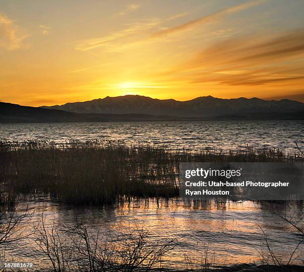 utah lake sunset - utah lake stock pictures, royalty-free photos & images