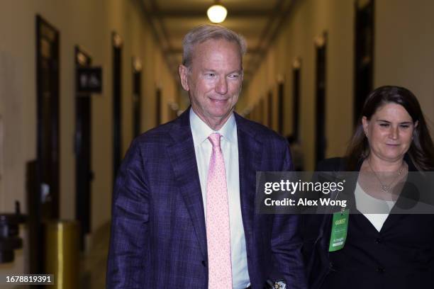 Eric Schmidt , former CEO of Google and Chair of the Special Competitive Studies Project, leaves the “AI Insight Forum” at the Russell Senate Office...