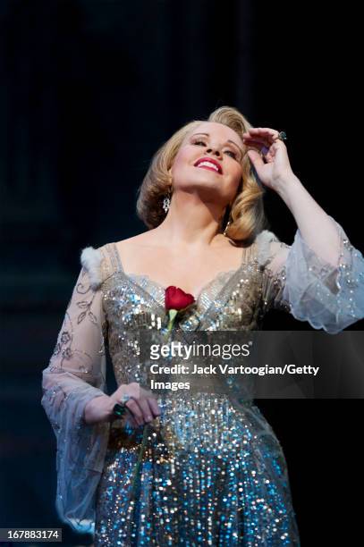 American soprano Renee Fleming performs during the final dress rehearsal before the season premiere of the Metropolitan Opera/John Cox production of...
