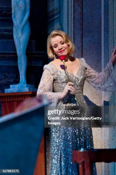 American soprano Renee Fleming performs during the final dress rehearsal before the season premiere of the Metropolitan Opera/John Cox production of...