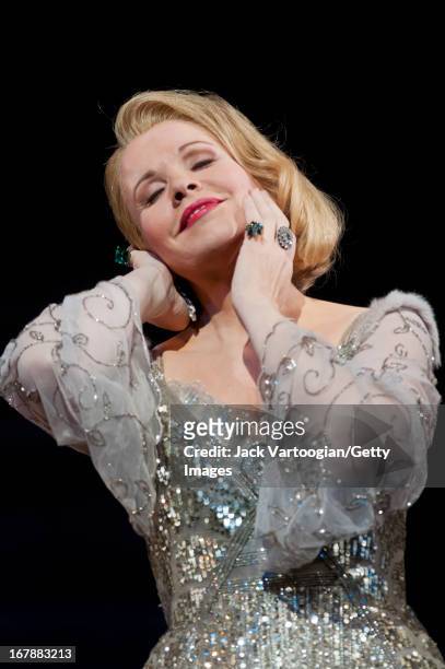 American soprano Renee Fleming performs during the final dress rehearsal before the season premiere of the Metropolitan Opera/John Cox production of...
