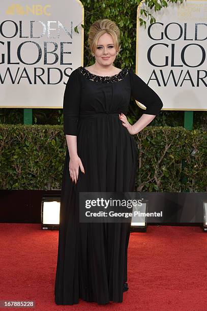 Singer Adele arrives at the 70th Annual Golden Globe Awards held at The Beverly Hilton Hotel on January 13, 2013 in Beverly Hills, California.