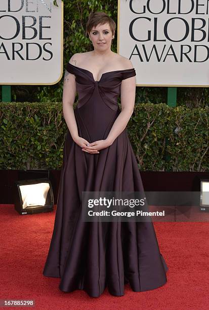 Actress-director Lena Dunham arrives at the 70th Annual Golden Globe Awards held at The Beverly Hilton Hotel on January 13, 2013 in Beverly Hills,...