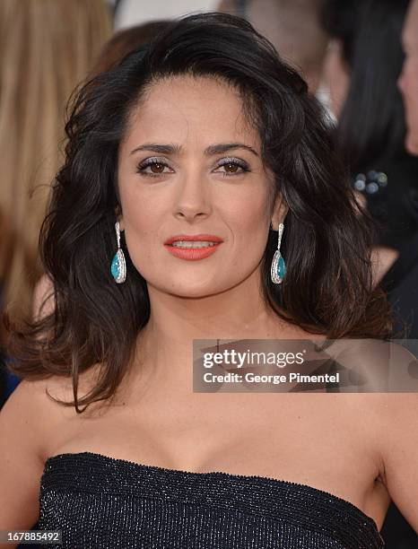 Actress Salma Hayek arrives at the 70th Annual Golden Globe Awards held at The Beverly Hilton Hotel on January 13, 2013 in Beverly Hills, California.