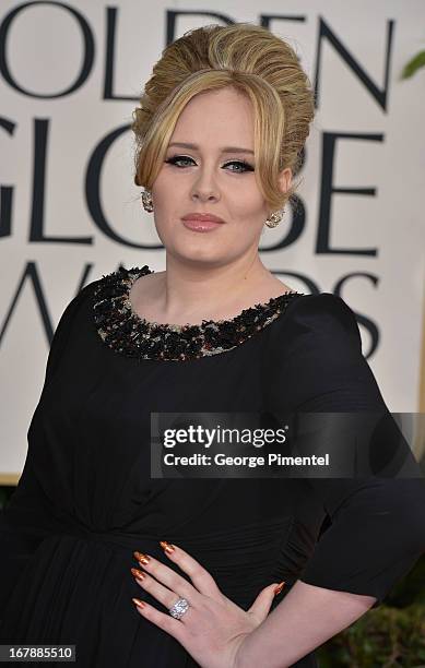 Singer Adele arrives at the 70th Annual Golden Globe Awards held at The Beverly Hilton Hotel on January 13, 2013 in Beverly Hills, California.