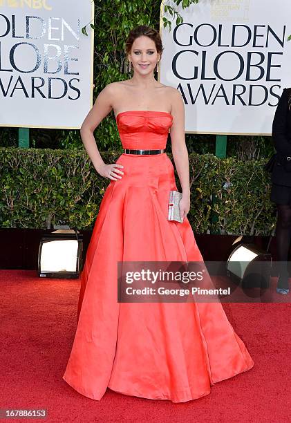 Actress Jennifer Lawrence arrives at the 70th Annual Golden Globe Awards held at The Beverly Hilton Hotel on January 13, 2013 in Beverly Hills,...