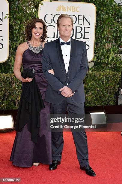 Actor Jeff Daniels and wife Kathleen Treado arrive at the 70th Annual Golden Globe Awards held at The Beverly Hilton Hotel on January 13, 2013 in...