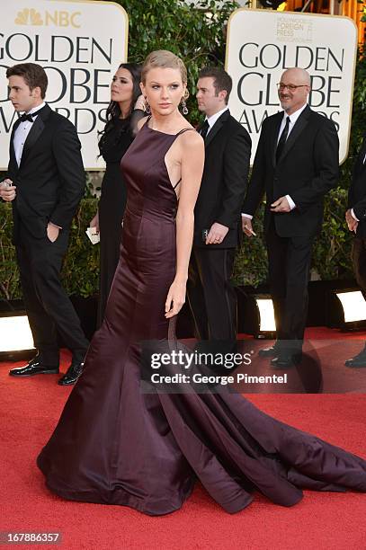 Singer Taylor Swift arrives at the 70th Annual Golden Globe Awards held at The Beverly Hilton Hotel on January 13, 2013 in Beverly Hills, California.