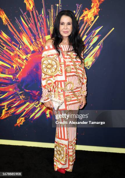 Maria Conchita Alonso attends the "EXPEND4BLES" Miami Premiere at Regal South Beach on September 20, 2023 in Miami Beach, Florida.