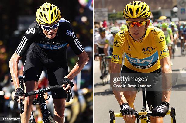 In this composite image a comparison has been made between Sir Bradley Wiggins and Christopher Froome of Team SKY Procycling and Great Britain....