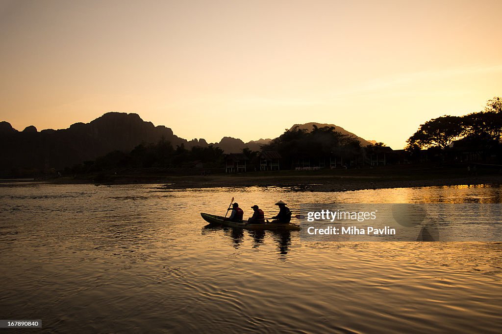 Rafting on Nam Song river in Vang Vieng