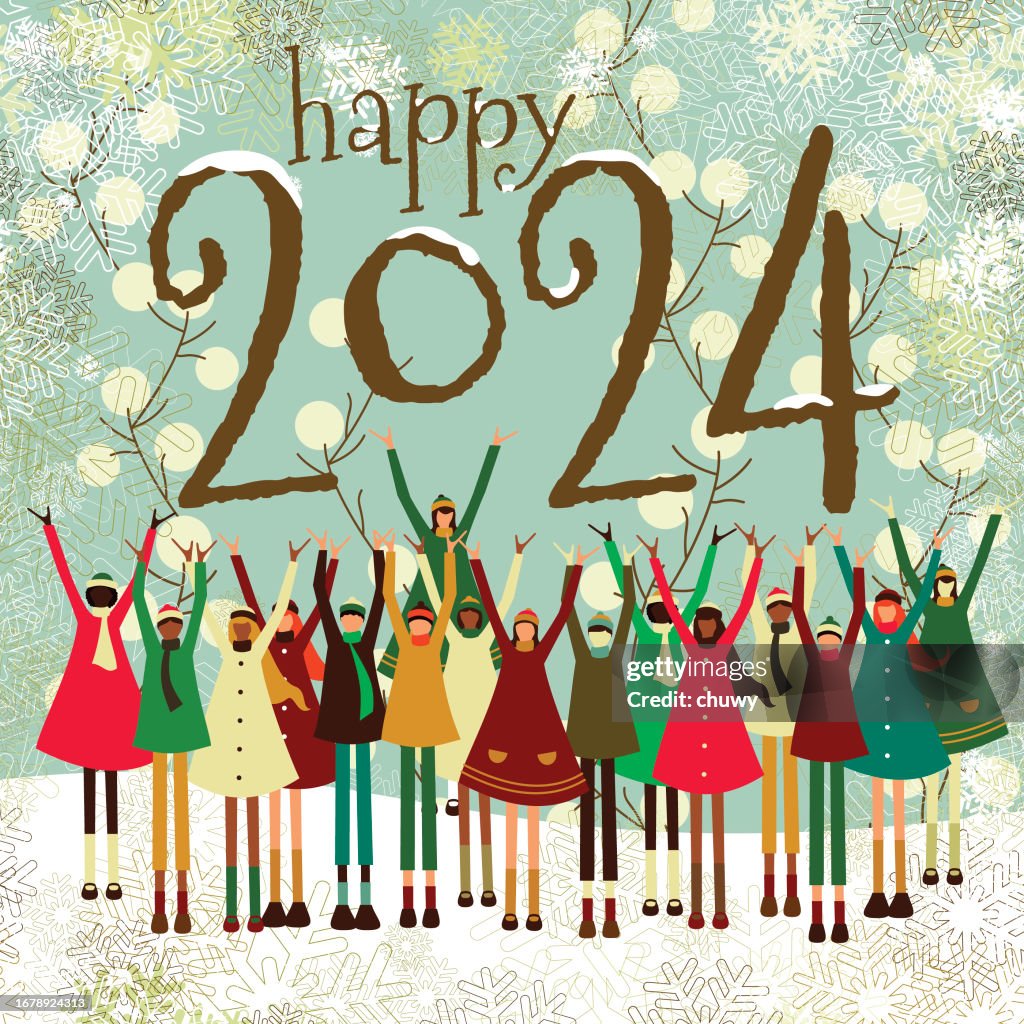 Felice Anno Nuovo bambini biglietto di auguri stile vintage