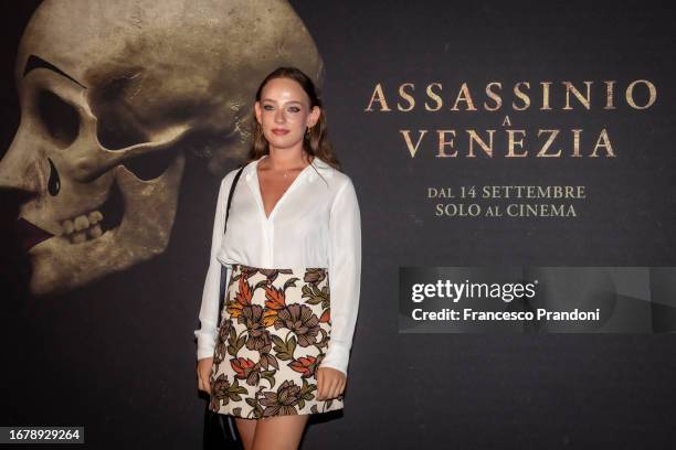 Federica Favaro Scacco attends the Italian premiere of the movie "A Haunting In Venice " at Museo Bagatti Valsecchi on September 13, 2023 in Milan,...