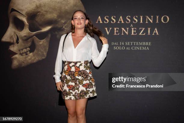 Federica Favaro Scacco attends the Italian premiere of the movie "A Haunting In Venice " at Museo Bagatti Valsecchi on September 13, 2023 in Milan,...