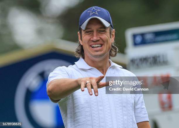 Vernon Kay of England the BBC Strictly Come Dancing dancer and judge plays a shot during the pro-am prior to the BMW PGA Championship at Wentworth...