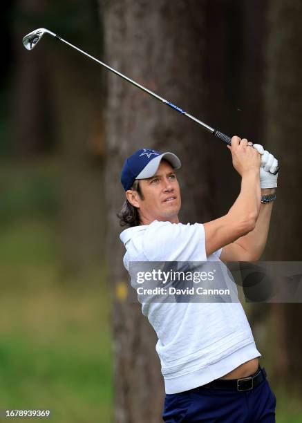 Vernon Kay of England the BBC Strictly Come Dancing dancer and judge plays a shot during the pro-am prior to the BMW PGA Championship at Wentworth...