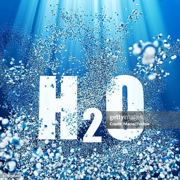 h2o lettering surrounded of water molecules - formula stock illustrations