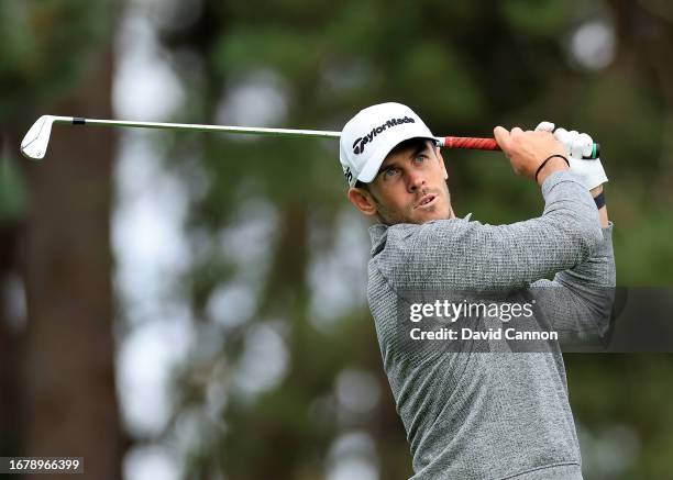 Gareth Bale of Wales the former Welsh International and premier league and Real Madrid footballer plays a shot during the pro-am prior to the BMW PGA...