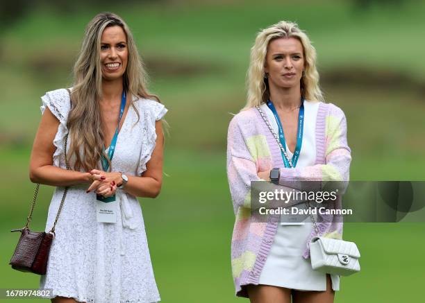 Nadiya Bychkova of Ukraine the champion ballroom dancer and her friend Suzie Barker watch onduring the pro-am prior to the BMW PGA Championship at...