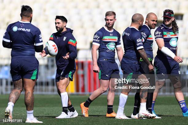 Warrior Shaun Johnson during a Warriors training session at Mt Smart Stadium on September 14, 2023 in Auckland, New Zealand.