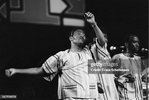 21st JULY: South African vocal group Ladysmith Black Mambazo perform live on stage at the Doelen in Rotterdam, the Netherlands on 21th July 1987.