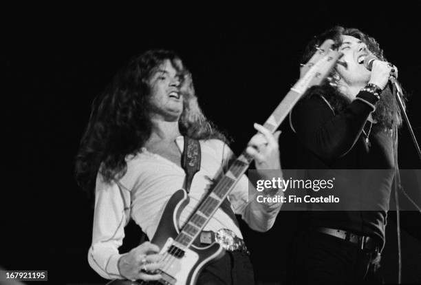 1st NOVEMBER: Bass guitarist Glenn Hughes and singer David Coverdale from Deep Purple perform live on stage during the band's American tour in...