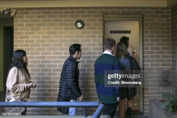 Potential tenants visit an apartment unit for property inspection in Sydney, Australia, on Saturday, August 12, 2023. Less than 1% of Australia's...