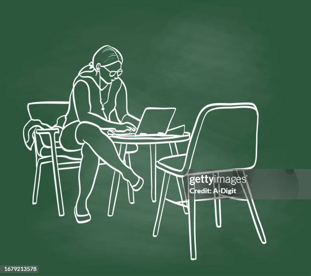 studentworkingsolo - school cafeteria table stock illustrations