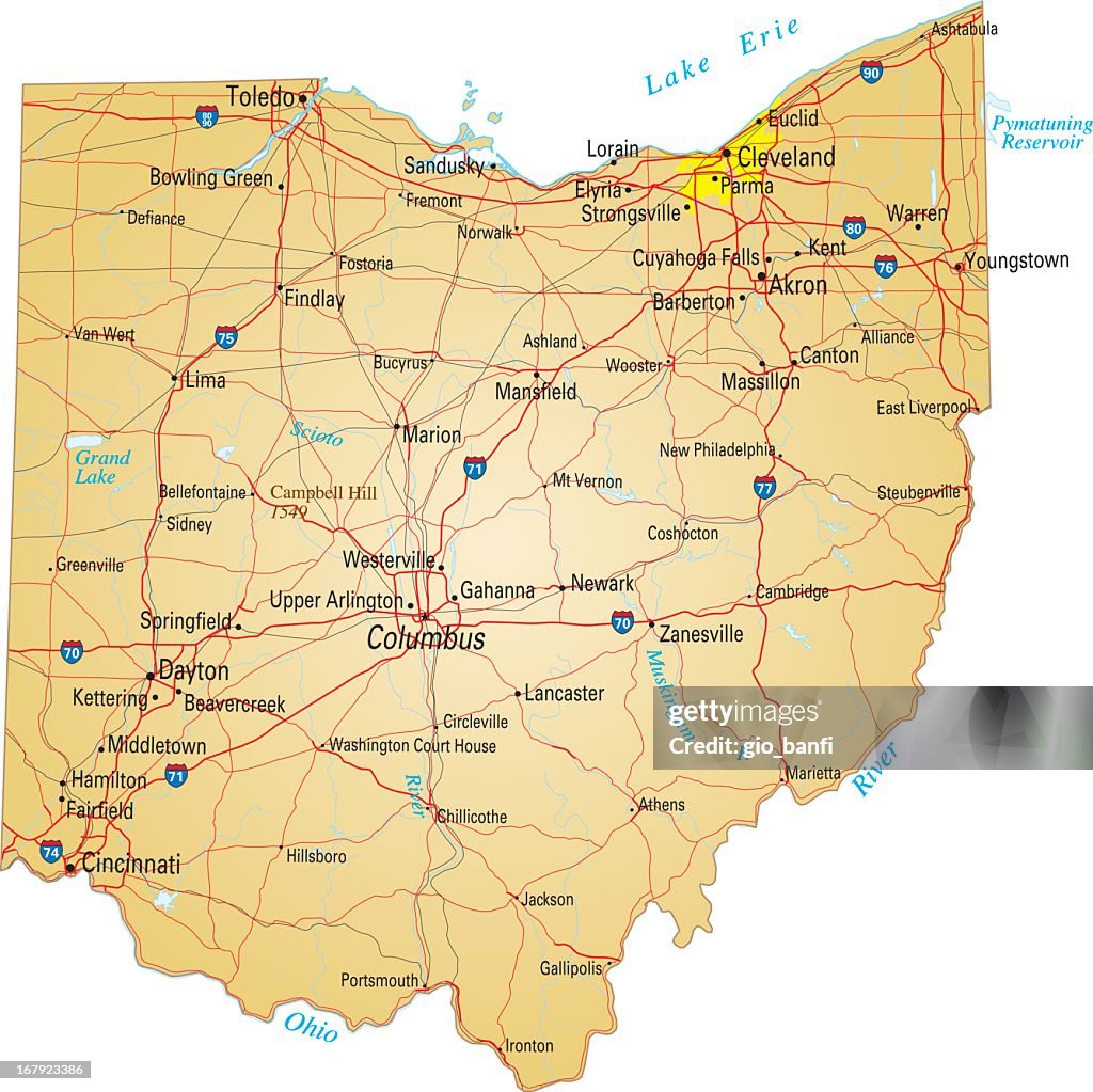 Roadmap of Ohio on white background