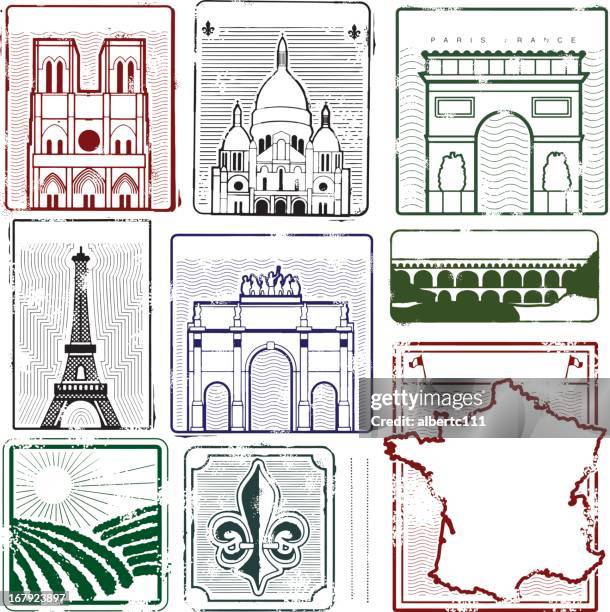 illustrations, cliparts, dessins animés et icônes de timbres de france - le pont du gard