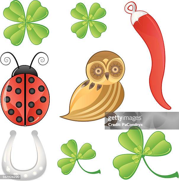 illustrazioni stock, clip art, cartoni animati e icone di tendenza di simboli di fortuna - pendants