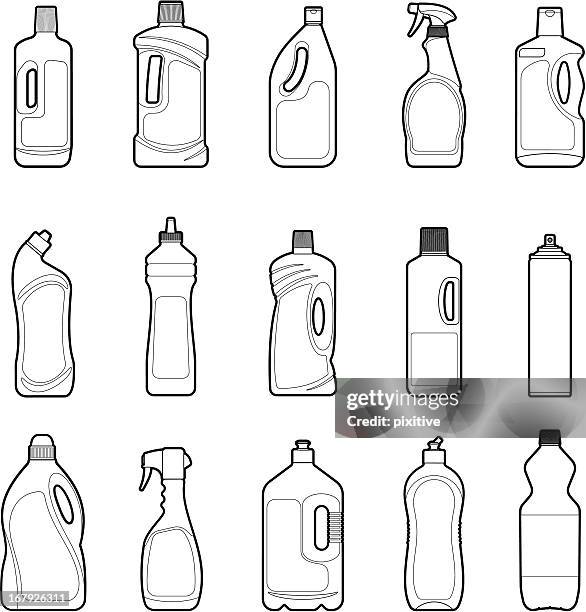 detergent bottles set - plastic bottles stock illustrations