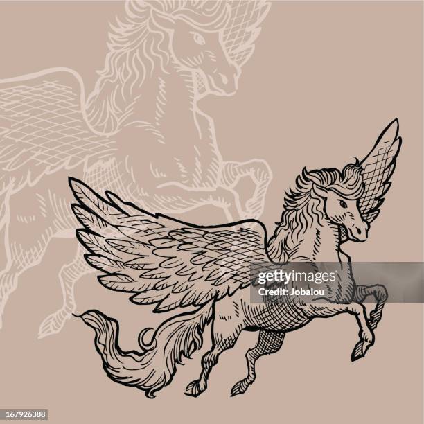 engraved pegasus - pegasus stock illustrations