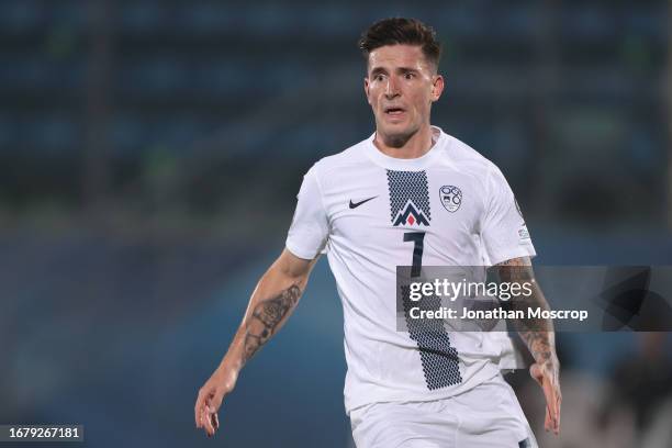 Benjamin Verbic of Slovenia during the UEFA EURO 2024 European qualifier match between San Marino and Slovenia at San Marino Stadium on September 10,...