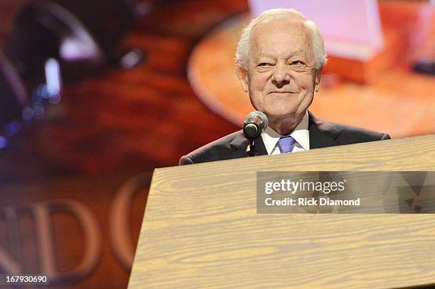 Journalist Bob Schieffer speaks at the funeral service for George Jones at The Grand Ole Opry on May 2, 2013 in Nashville, Tennessee. Jones passed...