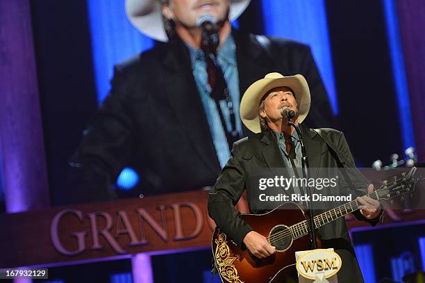 Country musician Alan Jackson performs at the funeral service for George Jones at The Grand Ole Opry on May 2, 2013 in Nashville, Tennessee. Jones...