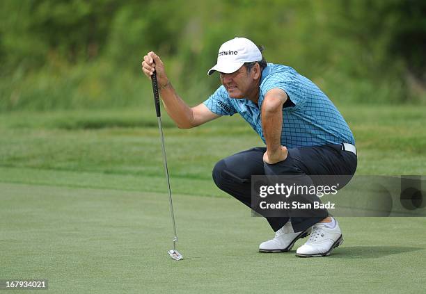 David Frost plays the ninth hole during the final round of the Legends Division at the Liberty Mutual Insurance Legends of Golf at The Westin...