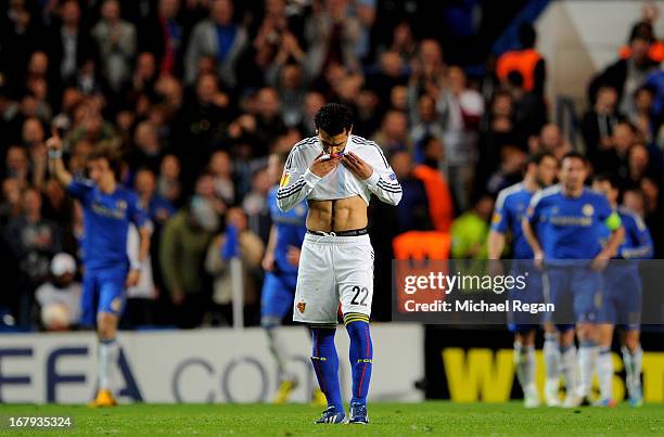 Mohamed Salah of Basel reacts following his team's 3-1 defeat during UEFA Europa League semi final second leg match between Chelsea and FC Basel 1893...