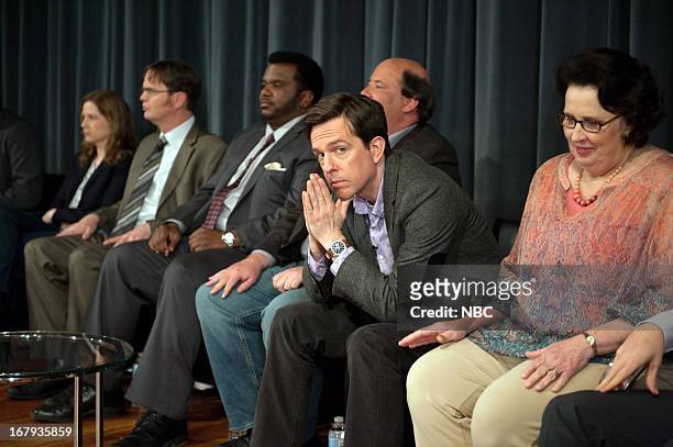 Finale" Episode 924/925 -- Pictured: Jenna Fischer as Pam Beesly Halpert, Rainn Wilson as Dwight Schrute, Craig Robinson as Darryl Philbin, Brian...