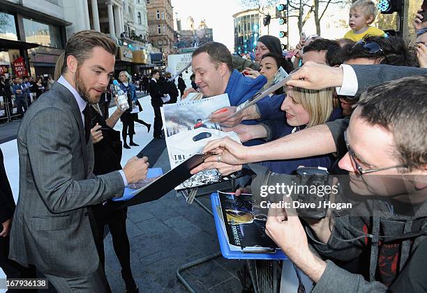 Actor Chris Pine attends the "Star Trek Into Darkness" UK Premiere at the Empire Leicester Square on May 2, 2013 in London, England.