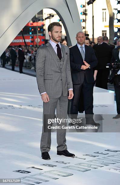 Actor Chris Pine attends the UK Premiere of "Star Trek Into Darkness" at The Empire Cinema on May 2, 2013 in London, England.